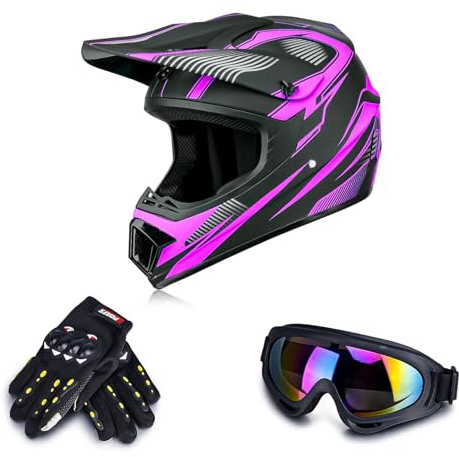 ATV Helmet,Womens ATV Helmet, 4 Wheeler Helmets for Adults,Motocross Helmet Women, Street Riding Dirt Bike Helmets, utv Helmets for Adults DOT Approved (Purple, Medium)