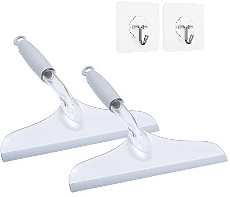 Shower Squeegee for Shower Glass Door, Rubber Squeegee for Bathroom Tile and Mirror, Plastic Window Cleaner Tool, 2 Pack