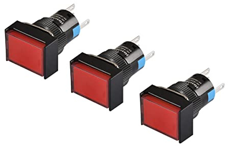Heschen Pulsante a pressione rettangolare 16 mm, 1NO 1NC, tipo pulsante, 12 V, lampada a LED rossa, 3 pezzi