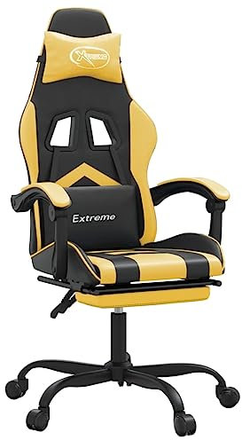 vidaXL Gaming Stuhl mit Fußstütze Chefsessel Bürostuhl Drehstuhl Sportsitz Bürosessel Schreibtischstuhl Computerstuhl Büromöbel Schwarz Golden Kunstleder