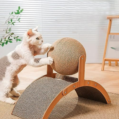 Kratzbrett für Katzen,Kratzunterlage,2-in-1-Sisalball und Kratzbrett für Katzen,29 * 27.8 * 25cm Kratzpappe für Katzen,widerstandsfähig Katzenkratzbrett mit Ballspielzeug für alle Katzen geeignet