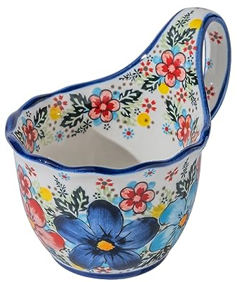 ALMA 18oz Microwavable Soup Bowl with Loop Handle, Handpainted Decorative Mug Big Handle, Ceramic Soup bowl for Mother, Cereal Bowl Great for Fruits, Chili, Stew, Ice cream