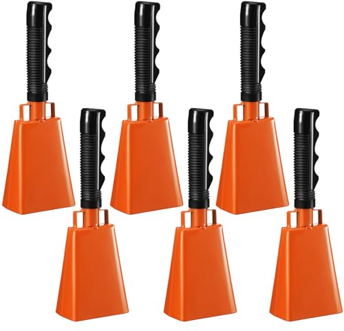 Pelopy 6 Pcs Cowbell with Handle 8 Inch Cow Bells Bulk for Sporting Events Cheering Cowbells Noise Makers for Football Games Graduation Party Hand Chime Percussion Musical Instrument(Orange)