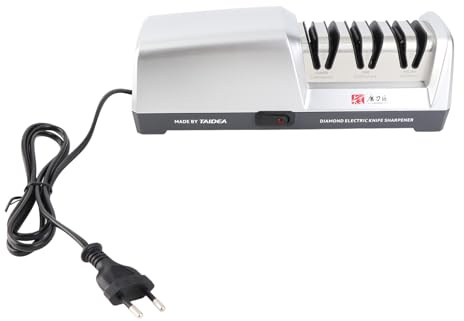 Ailgely Affilacoltelli Elettrico a 15 e 20 Gradi, a 3 Livelli, affilacoltelli in Acciaio Inox per coltelli da con Funzione di affilatura Rapida, Risultati rapidi, nitidi, a Basso Rumore