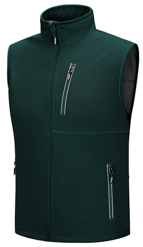 Outdoor Ventures Softshell väst herr utomhus cykelväst vattentät vindtät ärmlös jacka full dragkedja andningsaktiv löparväst, Mörkgrön, XL