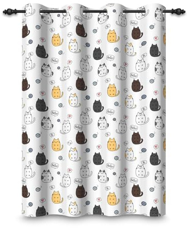 ggaimwf 135x245cm Gatti dei cartoni animati Tenda con occhielli Colorato Gatto adorabile Stampa dolce Blackout Tende per finestre per Bambini Bambine Camera da letto Soggiorno,1 pannello singolo
