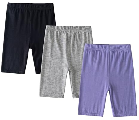 Happy Cherry - Leggings Cortos Niña Deporte Mallas Pantalón Modal Verano Pack de 3 Pantalones Cortos Elásticos Color Sólido Transpirables para Ciclismo Bailar - 120-130 - Negro Gris Morado