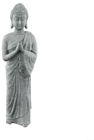 Estatua de Buda de pie de piedra de resina para jardín, efecto zen, decoración interior al aire libre, escultura de césped, figura de piedra arenisca para jardín, hogar, decoración de acuario (A)