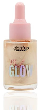 Glam'Up Paris - Enlumineur pour le Corps et Visage - Body Glow - Highlighting Drops - Effet Nacré - Texture Soyeuse et Hydratante - Non Collant - N°02 Sun Light