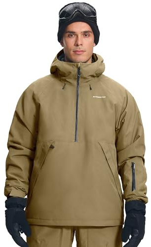 Pioneer Camp Semi-Front skidjacka för män med 10 000 mm vattenpelare – vattentät och ventilerande (7 000 g) skid- och snowboardjacka med avtagbar snöock, justerbar huva, kaki, M