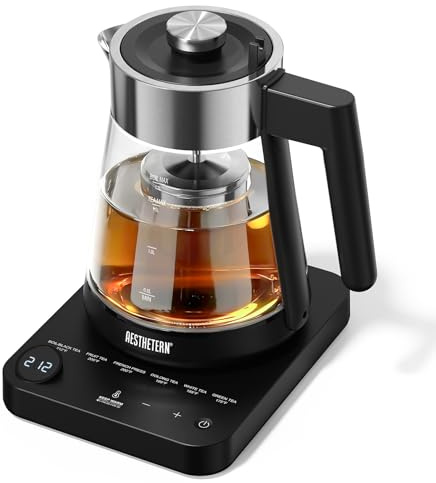 Aesthetern Electric Tea Kettle with Infuser 1.7L Glass Electric Kettle with Temperature Control Automatic Shut Off 12H Keep Warm for Tea Coffee Water Heater, Black