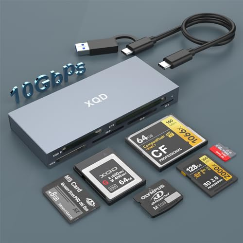 10Gbps XQD Card Reader - 8 in 1 Multi XQD Reader for Sony G/M Series, Lexar 2933x/1400x USB Mark XQD Card/CF/XD/MS/TF/SD Reader, USB C USB 3.0 Memory Card Reader for Windows/Mac OS/Linux/Android