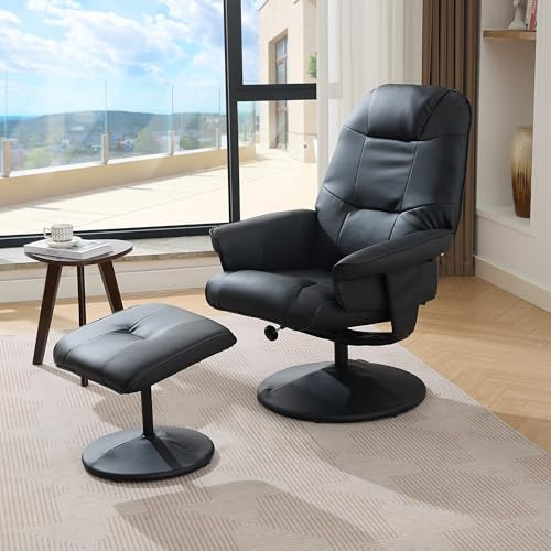 Sillón de masaje ergonómico con 5 puntos de masaje, asiento calefactado, rotación de 360° y respaldo ajustable – Incluye reposapiés y funda de piel sintética – Carga máxima de 110 kg