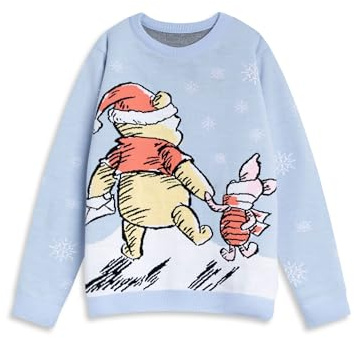 Disney Winnie The Pooh Piglet Womens Light Blue Long Sleeve Christmas Jumper | Cartoon Snowflake Print | Festive Wear for Christmas Celebrations Character Merch - Large