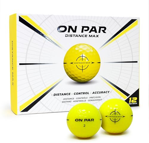on par Distance Max Lot de 12 balles de Golf pour Une Distance, Un contrôle et Une précision améliorés, Cadeau de Golf idéal pour Toutes Les Vitesses de Swing avec Graphique de Cible audacieuse