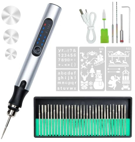 Strumento per incisione elettrica senza fili – Boligrafo Grabador Rotatorio ricaricabile USB con 36 accessori (punta diamantata), mini strumento portatile per incisione per metallo, legno, vetro