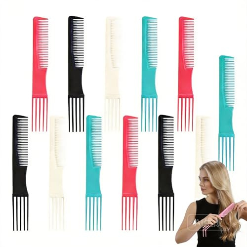 Alipis Tail Comb: 12PCS Anti Static Plastic Teasing Hair Combs - Fine Tooth Comb for Women Hair Professional Barbers Salon Styling (Random Color)