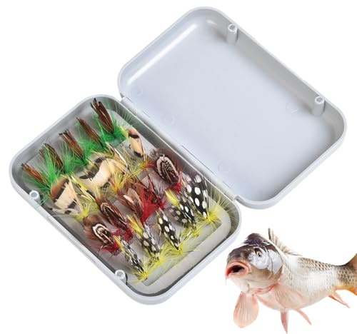 JIEBWCHA Kit d'appâts de pêche à la mouche | Accessoires pour la pêche en plein air | Kit portable avec appâts pour la pêche – Pour pêcheurs, pères, maris, aventures, rivières, lacs, étangs, ruisseaux