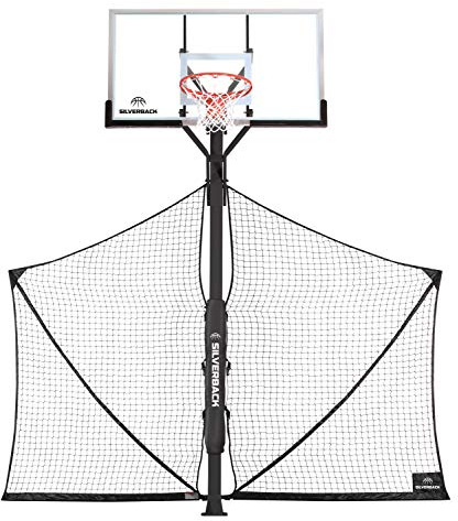 Silverback Basketball Yard Guard Defensive Net System Rebounder with Foldable Net and Arms into Pole , White/Black, Large