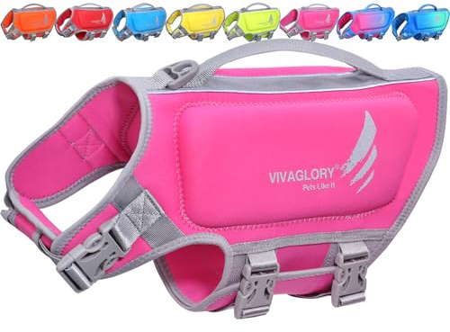 VIVAGLORY High Buoyancy Dog Life Vest, Swimming Vest with Handle, Dog Life Jacket for Swimming & Boating, Buoyancy for Puppy Doggy, M, Pink