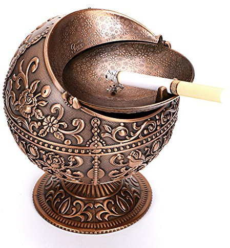 BSTKY Windfester Vintage-Aschenbecher mit Deckel – Klassisches Burgenmuster, Tisch-Aschenbecher, für drinnen und draußen, Retro, für zu Hause, Büro, als Dekoration Rotbronze