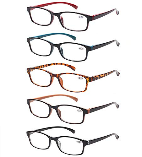 Kerecsen Reading Glasses 5 Pack Fashion Spring Hinge Readers Men & Women Comfortable Glasses for Reading (2.00, 5 Pack Mix Color)