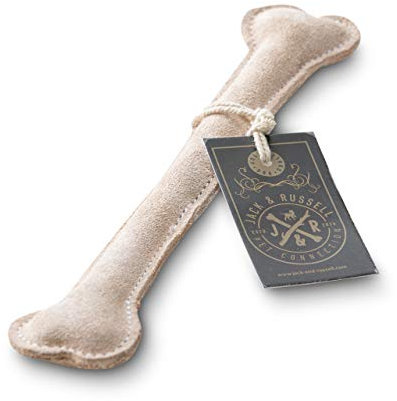 Jack & Russell Spielzeugknochen aus Leder - Naturleder Knochen Hunde Spielzeug - Kauleder Natur - Holmes Bone (Beige)
