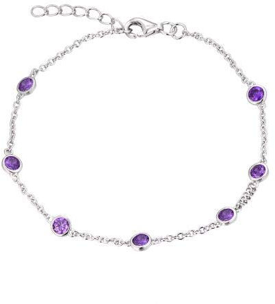 JO WISDOM Damen Armband Bead Silber 925 mit AAA Zirkonia Februar Geburtsstein Amethyst Farbe Fußkettchen