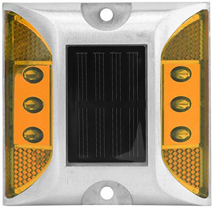 OUKENS Luces de señalización de tierra de energía solar LED, reflector de carretera LED, lámpara de punta de carretera de camino de entrada al aire libre impermeable (Amarillo)