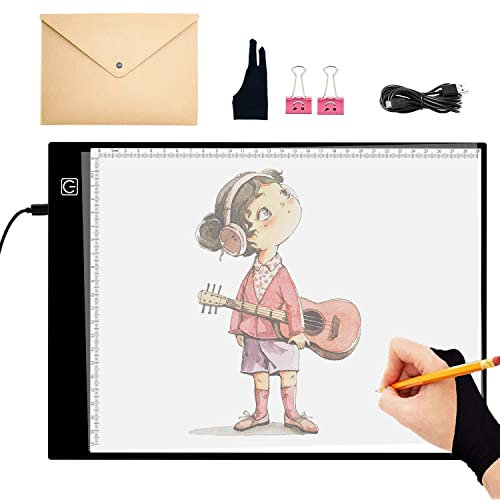 Tablette Lumineuse A4S, LED Boîte lumineuse, Planche à tracer léger pour Copie Artcraft Tattoo Aquarelle Copie Quilting Peinture Xray avec Clips, Gant d'Artiste et Sac de Rangement