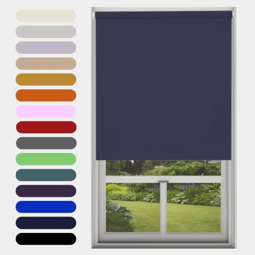 Navy Blackout Roller Blind Metal Fittings Trimmable UV Protection Thermal Properties Premium Fabric Home Office Bedroom Kids Room Child Safe Easy Fit 60cm Width x 160cm Drop