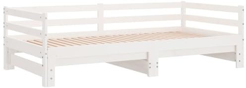 vidaXL Massivholz Kiefer Tagesbett Ausziehbar Ausziehbett Bettsofa Sofa Bett Sofabett Schlafsofa Bettgestell Holzbett Gästebett Weiß 2X(90x200) cm