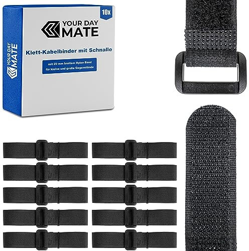 Sangle scratch Réutilisable avec Boucle pour Organiser les Câbles, 10 Pièces, L 40 x l 2 cm, Noir, Matériau Nylon, Bande-nylon Solide, Bande de Serrage Refermable, Sangles de câbles
