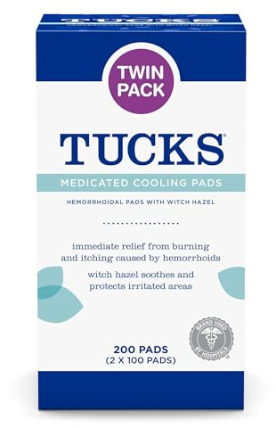 TUCKS Medicated Cooling Pads, 200 Count - Witch Hazel Pads for Sensitive Areas, Cleanse and Protect from Irritation