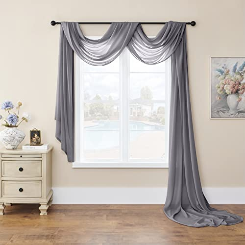 SK Studio Rideaux Voilages Draperie Romantique Cantonnière Elégant Voile pour décoration de Mariage, Toile de Fond Gris foncé, 140x800cm