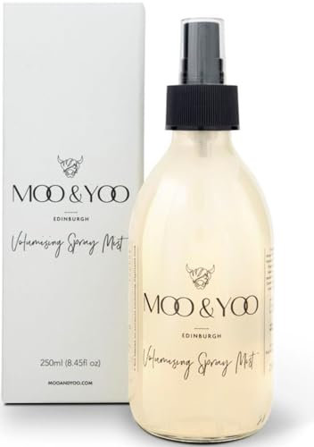 Moo & Yoo Volumising Spray Mist - Marula Oil & Icelandic Moss - Texture/Root Lift Spray for Women & Men - Vegan & Cruelty Free - 250ml Recyclable Glass Bottle