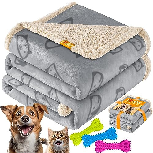 Lovpet® wasserdichte Hundedecke, Fleece Haustier Decke Katzendecke + 3X Kauknochen, für Minihunde, Katzen, 73 x 63 cm, S, Handwäsche, beidseitiger Sofabezug-Schutz Grau