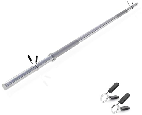 DONATIF Bilanciere Palestra in Acciaio con Fermadischi Inclusi - Bilanciere 28mm Cromato 120 cm (6 KG) - Attrezzi Palestra Casa - Fitness Home Gym - Allenamento a Casa ottimale