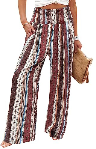 KISSMODA Ladies Wide Legged Trousers with Pockets Long Lounge High Waist Pants Elastic Pants with Pockets