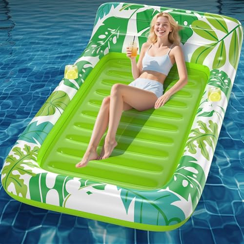 CACSPS Inflatable Tanning Pool Lounger Float - 4 in 1 Sun Tan Tub, Sunbathing Raft, Floating Mat for Adults, Blow Up Water Bed, Ball Pit Pool Accessory (L)