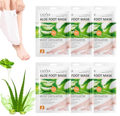 6 Paar Fußmaske, Hornhaut Entfernen FußPeeling Fussmaske, Fuß Exfoliating Fußmaske, Fussmaske Socken für Hornhaut und abgestorbene Haut entfernen, Aloe Vera, Feuchtigkeitsspendende Pflege
