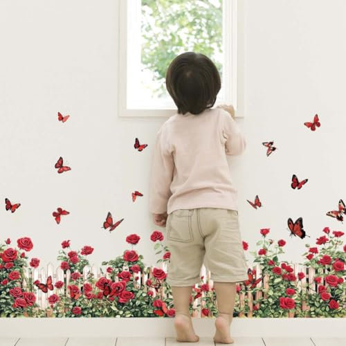 SUPERDANT Adesivi Murali con Rose Da Recinzione Adesivi Murali Da Giardino Adesivi Murali con Rose Adesivi Murali In Vinile per Camera Da Letto Corridoi Stanza Dei Fiori per La Famiglia