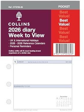 Collins Recharges pour agenda journalier – Calendrier 2026 12 mois, semainier de poche (KT3700-26)