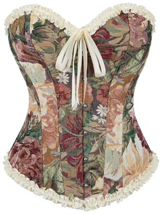 Jutrisujo Corset Femme Bustier Top Lace up Vintage Renaissance Medieval Floral Elegant Coffee XS