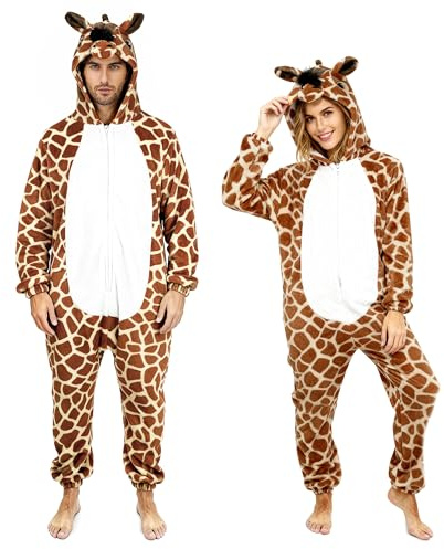 ORIENT OUTDOOR Giraffe Pajama Sleepsuits Men and Women's Nightwear Long Sleeve Jumpsuit Sleepwear Onesie Pajamas for Carnival (UK, Alpha, M, Regular, Regular)