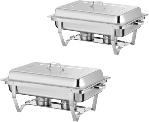 9L Chafing Dish Catering Buffet Set, Acciaio Inossidabile Chafing Dish Buffet Set, Pieghevole Vaschette per l'acqua Portavivande e Coperchio, per La Cena Ristoranti Banchetti Feste di Nozze, Argento