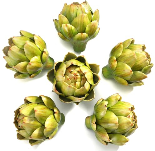 Peohud Paquete de 6 alcachofas artificiales verdes grandes, verduras falsas y frutas artificiales para el hogar, cocina, boda, fiesta, jarrón, decoración