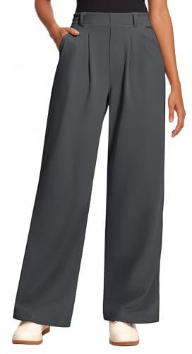 Oyamiki Wide Leg Trousers for Women UK Waffle Knit Palazzo Pants Business Work Casual Elasticated Waist Trousers with Pockets