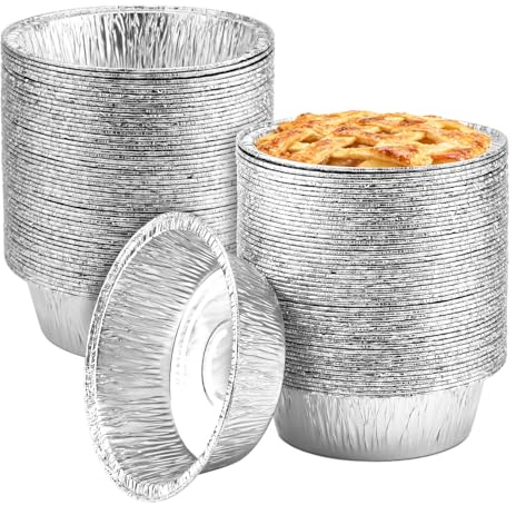 Oopsu 100 Pack 5 Round Tart Pie Foil Pans Disposable Aluminum Foil Tart & Pie Tins for Baking,Cooking,Storage or Reheating