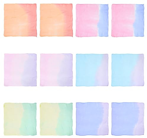 Mikikit 12 pièces Lot de Foulards Carrés de Jonglage pour Garçon Fille Colorés Dégradés Légers et Faciles à Transporter Accessoires de Danse et Jeux Rythmiques pour Motricité et
